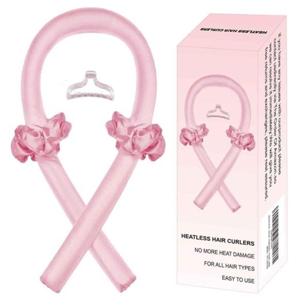 Pink Satin Heatless Hair Curler, Heatless Curling Set for Sleep in Overnight